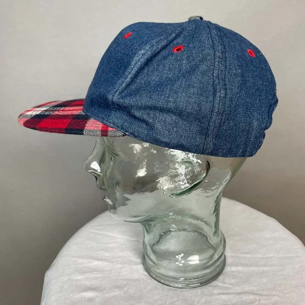 Otto Baseball Hat Denim Style Red‎ Plaid Cotton One Size Classic Retro Sporty
